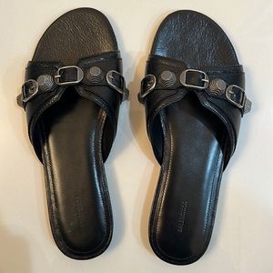 Balenciaga Cagole Leather Sandal - Black